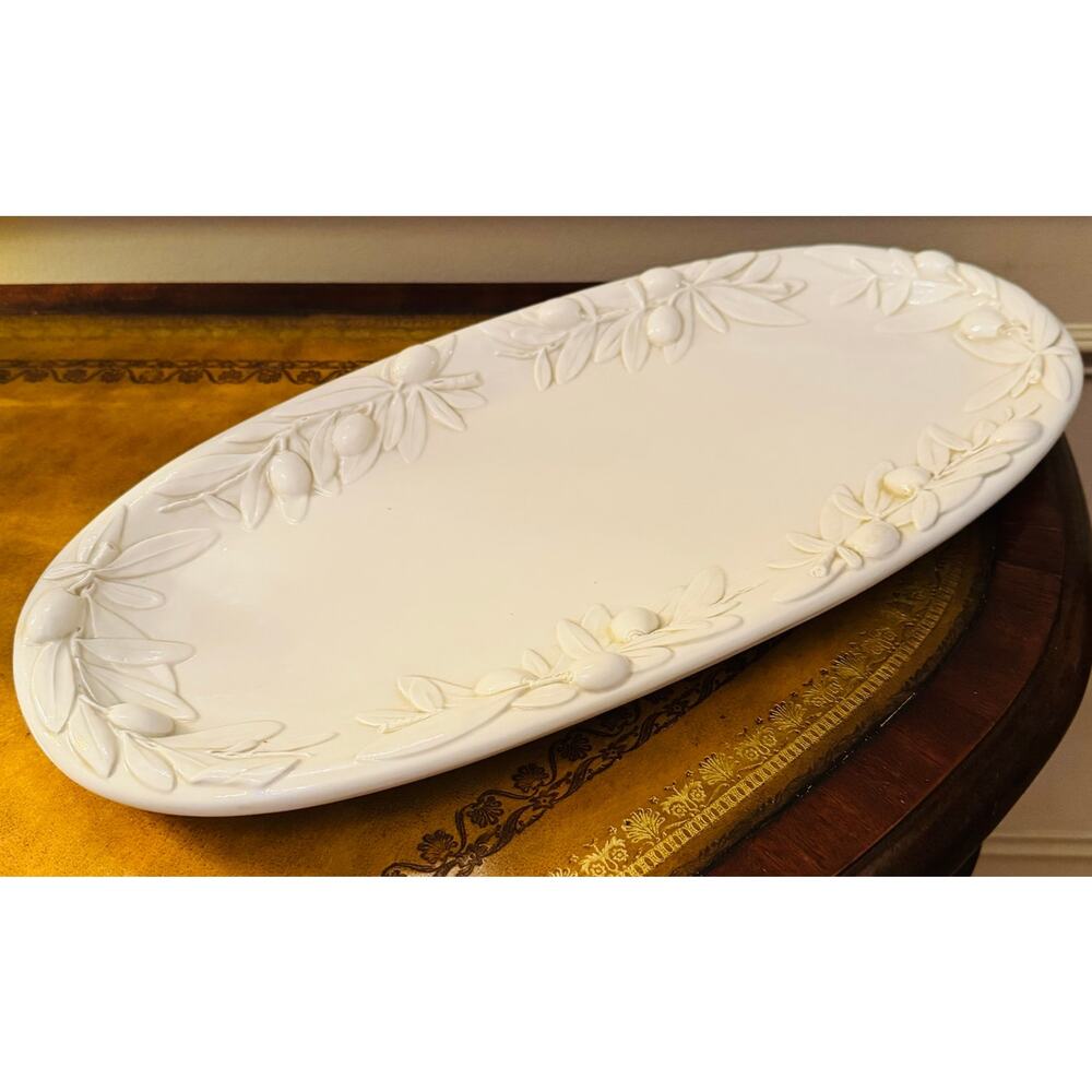 Williams Sonoma Tuscan Olive Cream Italy Earthenware Oval Serving Platter Rare
